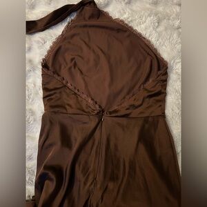 Brown Satin Halter Dress